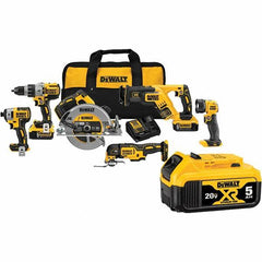 DeWALT - 20 Volt Cordless Tool Combination Kit - Includes 1/2" Brushless Hammerdrill, 1/4" Brushless Impact Driver, Brushless Reciprocating Saw, 7-1/2" Brushless Circular Saw, Oscillating Tool & LED Worklight, Lithium-Ion Battery Included - Eagle Tool & Supply