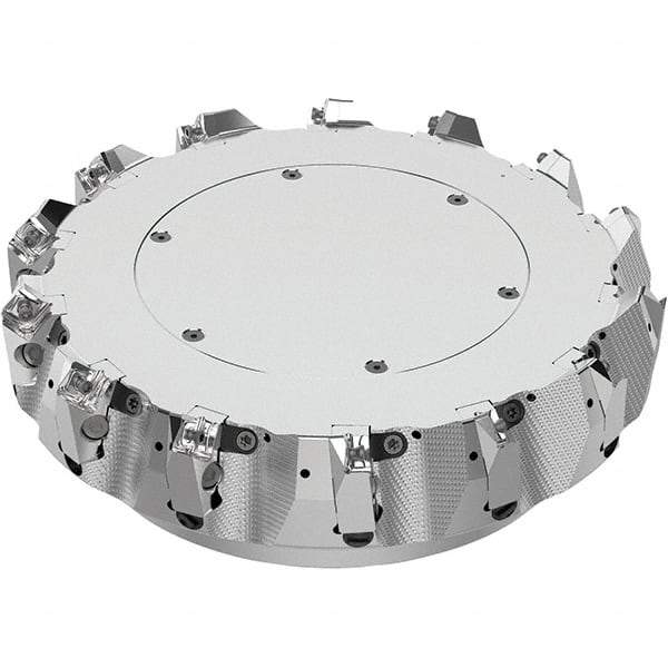 Seco - 10" Cut Diam, 2-1/2" Arbor Hole, 0.236" Max Depth of Cut, 48° Indexable Chamfer & Angle Face Mill - 14 Inserts, SN.. Insert, Right Hand Cut, 14 Flutes, Through Coolant, Series R220.54 - Eagle Tool & Supply