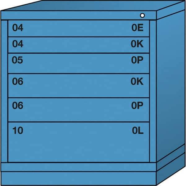 Lyon - 6 Drawer, Standard Bench Height - Single Drawer Access Cabinet - Steel, 30" Wide x 28-1/4" Deep x 33-1/4" High, Wedgewood Blue - Eagle Tool & Supply