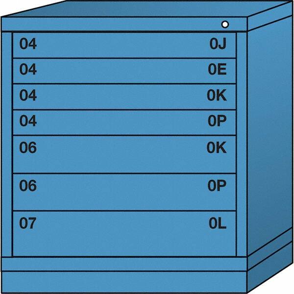 Lyon - 7 Drawer, Standard Bench Height - Single Drawer Access Cabinet - Steel, 30" Wide x 28-1/4" Deep x 33-1/4" High, Wedgewood Blue - Eagle Tool & Supply