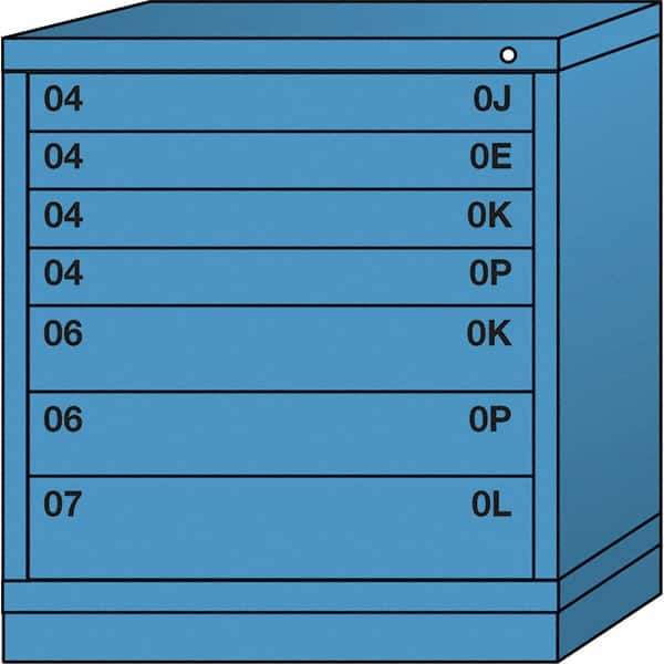 Lyon - 7 Drawer, Standard Bench Height - Multiple Drawer Access Cabinet - Steel, 30" Wide x 28-1/4" Deep x 33-1/4" High, Wedgewood Blue - Eagle Tool & Supply