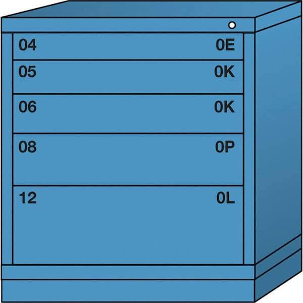 Lyon - 5 Drawer, Standard Bench Height - Single Drawer Access Cabinet - Steel, 30" Wide x 28-1/4" Deep x 33-1/4" High, Wedgewood Blue - Eagle Tool & Supply
