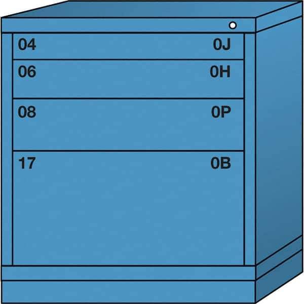 Lyon - 4 Drawer, Standard Bench Height - Single Drawer Access Cabinet - Steel, 30" Wide x 28-1/4" Deep x 33-1/4" High, Wedgewood Blue - Eagle Tool & Supply
