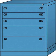 Lyon - 5 Drawer, Standard Bench Height - Single Drawer Access Cabinet - Steel, 30" Wide x 28-1/4" Deep x 33-1/4" High, Wedgewood Blue - Eagle Tool & Supply