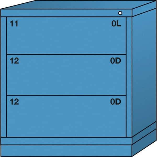 Lyon - 3 Drawer, Standard Bench Height - Single Drawer Access Cabinet - Steel, 30" Wide x 28-1/4" Deep x 33-1/4" High, Wedgewood Blue - Eagle Tool & Supply