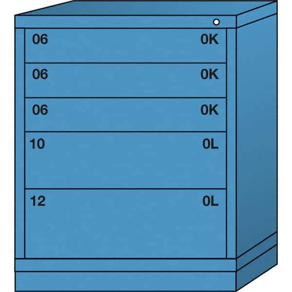 Lyon - 5 Drawer, Standard Mid-Range - Single Drawer Access Cabinet - Steel, 30" Wide x 28-1/4" Deep x 37-15/79" High, Wedgewood Blue - Eagle Tool & Supply