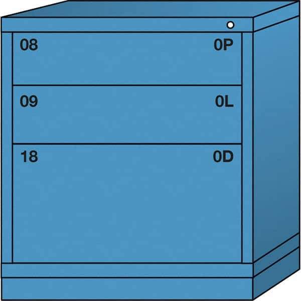 Lyon - 3 Drawer, Standard Bench Height - Single Drawer Access Cabinet - Steel, 30" Wide x 28-1/4" Deep x 33-1/4" High, Wedgewood Blue - Eagle Tool & Supply