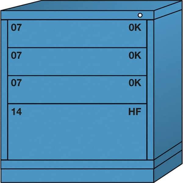 Lyon - 4 Drawer, Standard Bench Height - Multiple Drawer Access Cabinet - Steel, 30" Wide x 28-1/4" Deep x 33-1/4" High, Wedgewood Blue - Eagle Tool & Supply