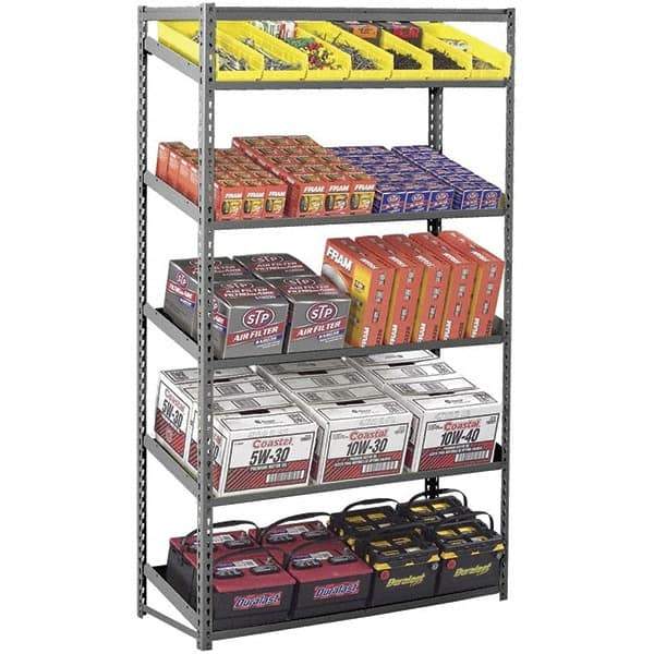 Tennsco - 5 Shelf Starter Flat Slope Open Steel Shelving - 36" Wide x 84" High x 18" Deep, Medium Gray - Eagle Tool & Supply