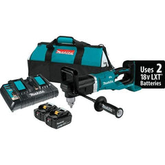 Makita - 36 Volt 1/2" Chuck Right Angle Handle Cordless Drill - 0-1400 RPM, Reversible, 2 Lithium-Ion Batteries Included - Eagle Tool & Supply