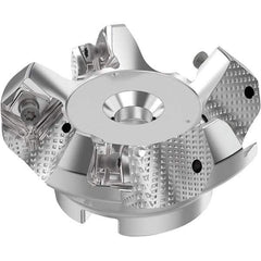 Seco - 63mm Cut Diam, 22mm Arbor Hole, 6mm Max Depth of Cut, 48° Indexable Chamfer & Angle Face Mill - 5 Inserts, SN.. Insert, Right Hand Cut, 5 Flutes, Through Coolant, Series R220.54 - Eagle Tool & Supply