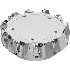 Seco - 8" Cut Diam, 2-1/2" Arbor Hole, 0.236" Max Depth of Cut, 48° Indexable Chamfer & Angle Face Mill - 11 Inserts, SN.. Insert, Right Hand Cut, 11 Flutes, Through Coolant, Series R220.54 - Eagle Tool & Supply