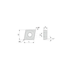 Turning Insert:  CPMT432CM T5115,  Solid Carbide TiCN, Al2O3 & TiN Finish,  Neutral,  1/2″ Inscribed Circle,  0.0310″ Corner Radius,  80.0 &deg N/A Diamond,  Series  CPMT
