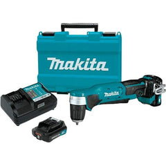 Makita - 12 Volt 3/8" Chuck Right Angle Handle Cordless Drill - 0-1100 RPM, Keyless Chuck, Reversible, 2 Lithium-Ion Batteries Included - Eagle Tool & Supply