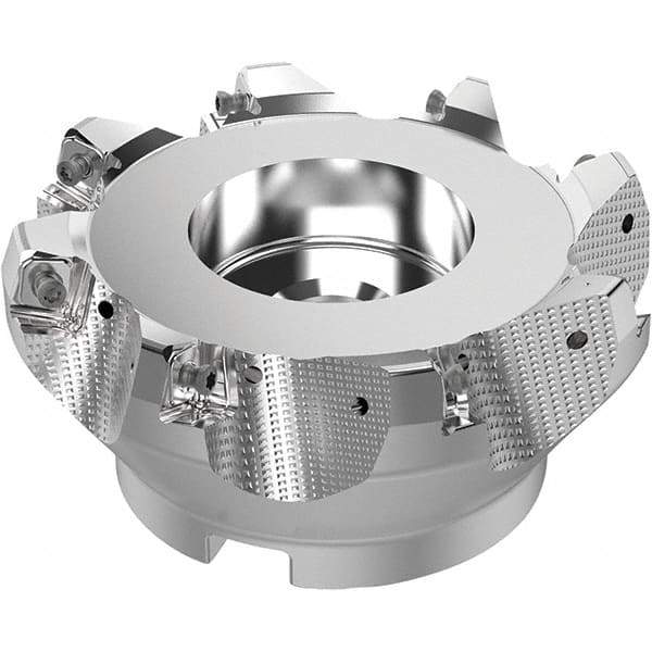 Seco - 125mm Cut Diam, 40mm Arbor Hole, 8mm Max Depth of Cut, 71° Indexable Chamfer & Angle Face Mill - 8 Inserts, SN.. Insert, Right Hand Cut, 8 Flutes, Through Coolant, Series R220.56 - Eagle Tool & Supply