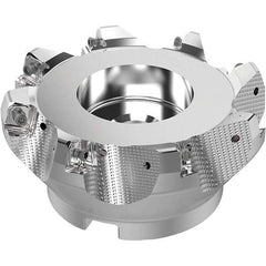 Seco - 125mm Cut Diam, 40mm Arbor Hole, 8mm Max Depth of Cut, 71° Indexable Chamfer & Angle Face Mill - 8 Inserts, SN.. Insert, Right Hand Cut, 8 Flutes, Through Coolant, Series R220.56 - Eagle Tool & Supply