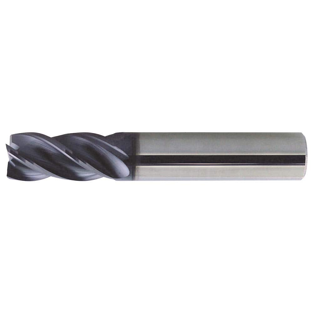 Square End Mill: 5/16'' Dia, 1/2'' LOC, 5/16'' Shank Dia, 2'' OAL, 4 Flutes, Solid Carbide Single End, PowerLayer Finish, Spiral Flute, Variable Helix, Centercutting, RH Cut, RH Flute, Series US007