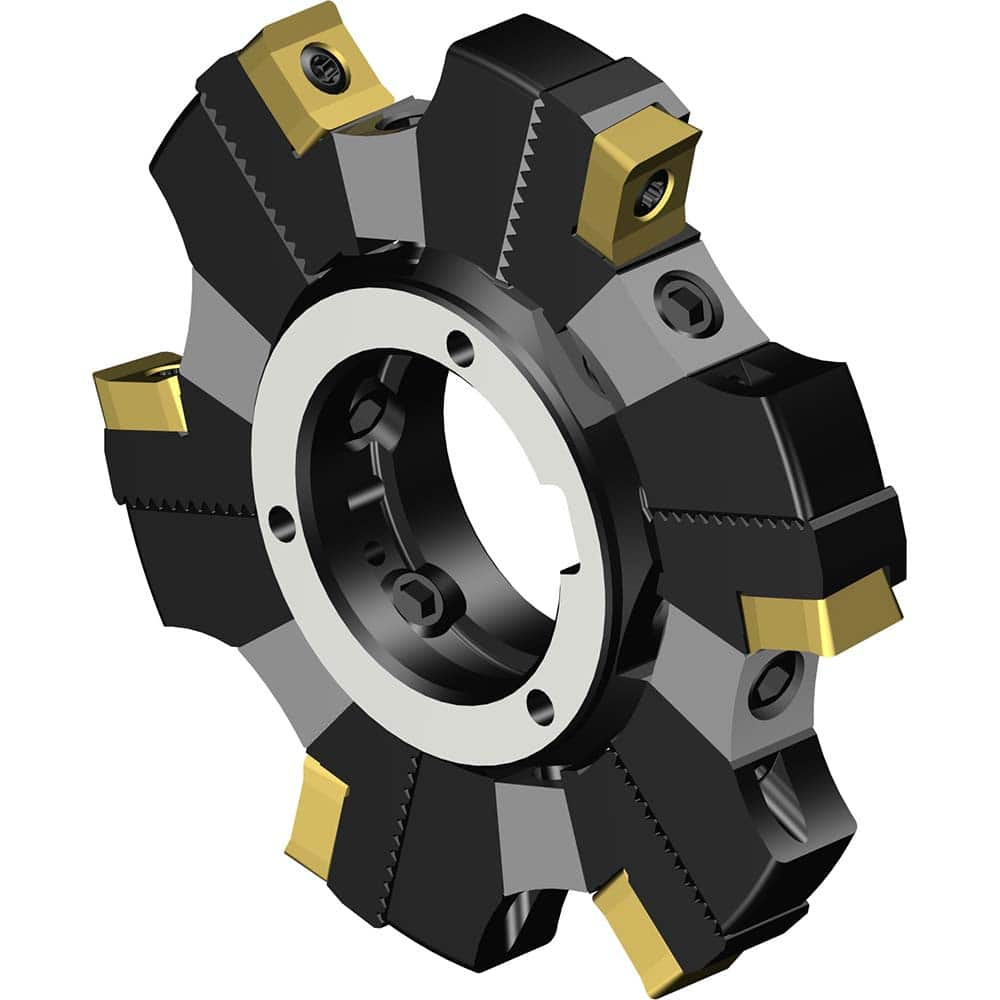 Indexable Slotting Cutter: 80 mm Cutter Dia, Arbor Hole Connection, 7.6 mm Depth of Cut, 27 mm Hole, Left Hand Cut Screw & Clamp, Uses 6 L331.1A Inserts, 6 Teeth, Through Coolant