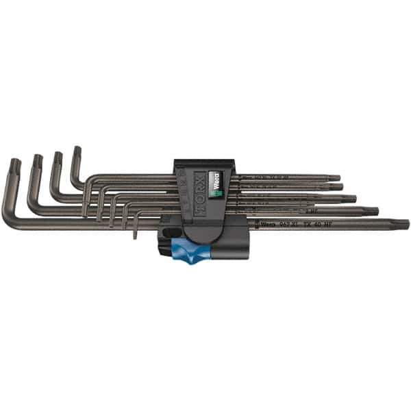 Wera - 9 Piece T8 to T40 Black Oxide Finish L-Key Torx Key Set - T8, T9, T10, T15, T20, T25, T27, T30, T40 Torx Size - Eagle Tool & Supply
