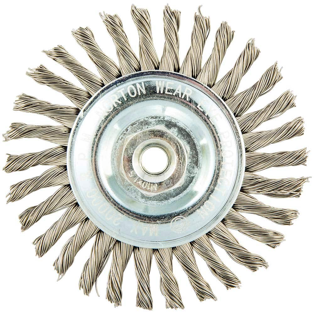 Norton - 4" OD, M10 Arbor Hole, Stringer Bead Twist Knot Stainless Steel Wheel Brush - Eagle Tool & Supply