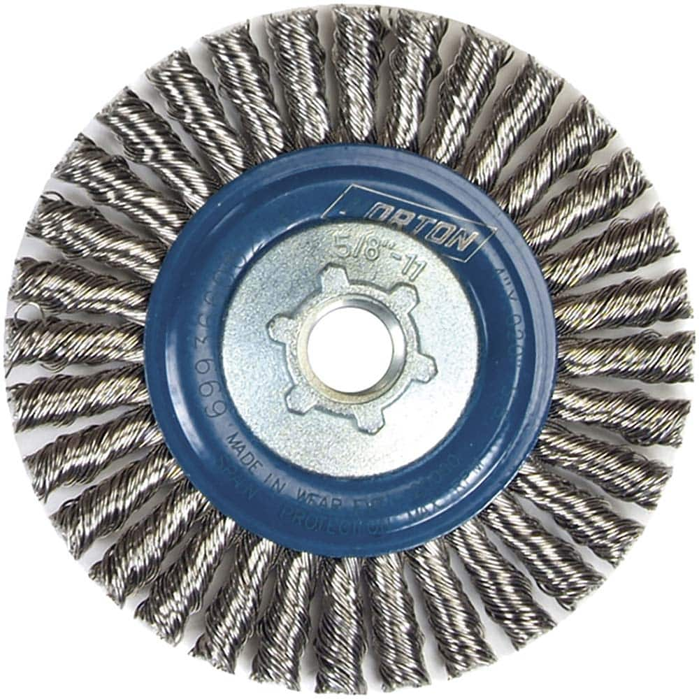 Norton - 4" OD, 5/8-11 Arbor Hole, Stringer Bead Twist Knot Stainless Steel Wheel Brush - Eagle Tool & Supply