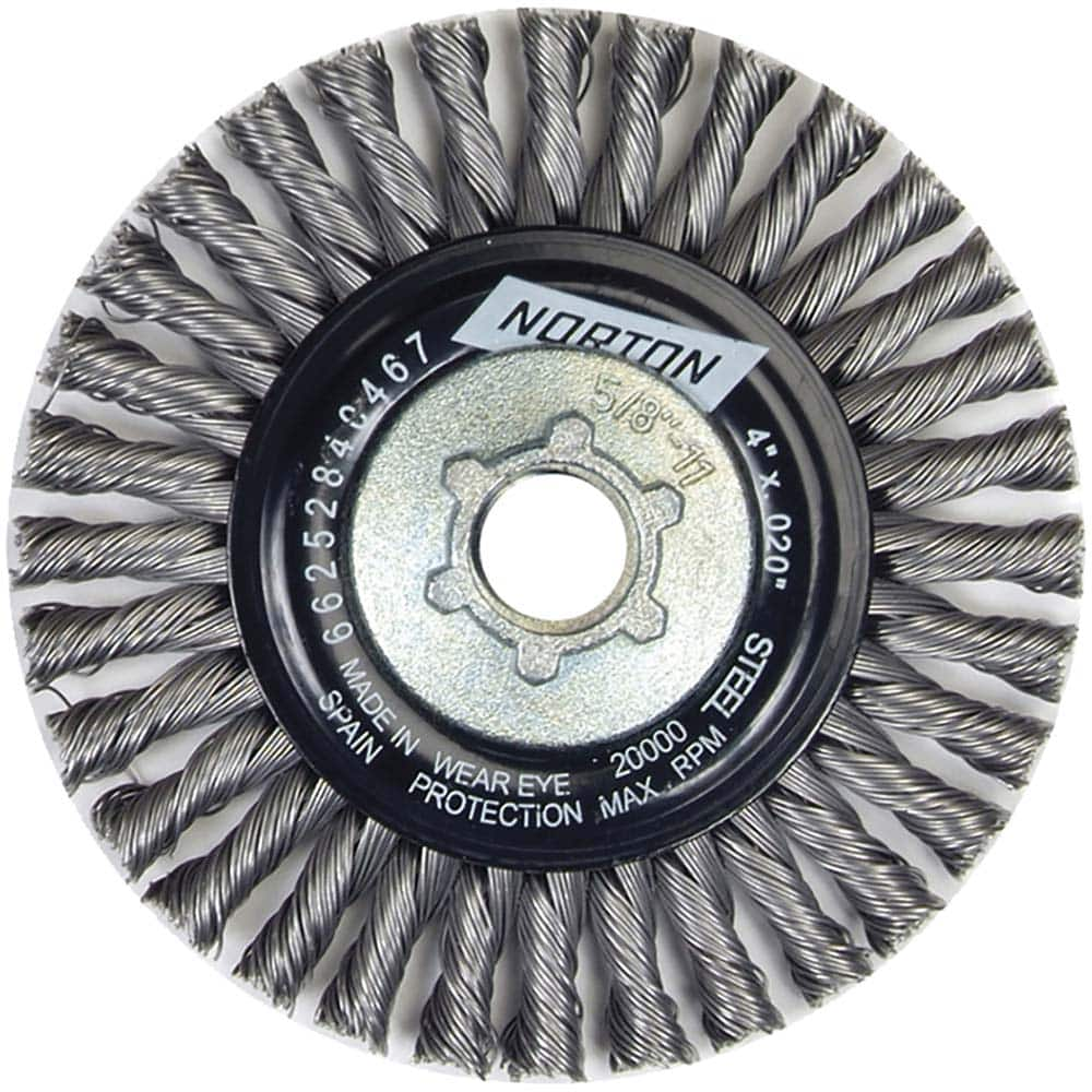 Norton - 4" OD, 5/8-11 Arbor Hole, Stringer Bead Twist Knot Carbon Wheel Brush - Eagle Tool & Supply