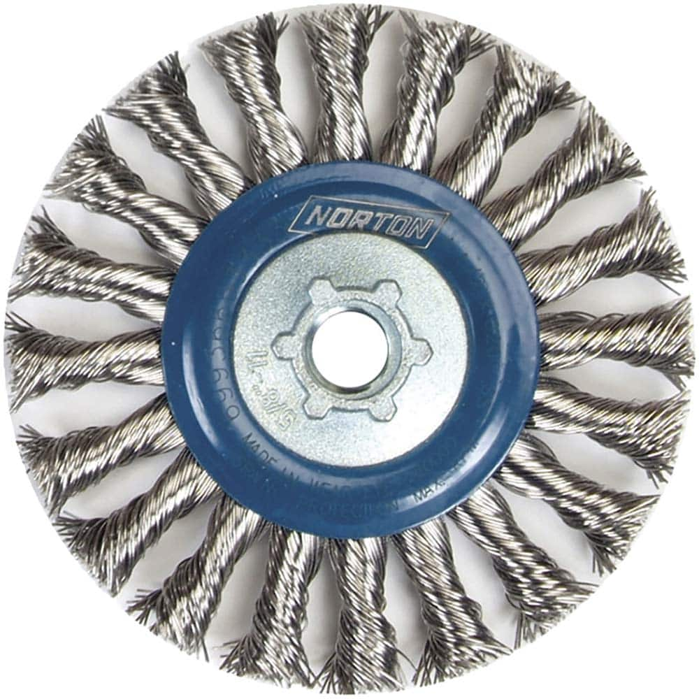 Norton - 4-1/2" OD, 5/8-11 Arbor Hole, Knotted Stainless Steel Wheel Brush - Eagle Tool & Supply