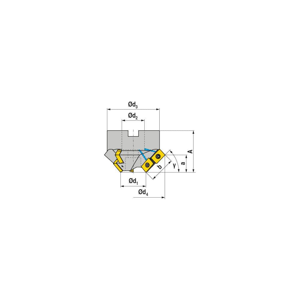 Indexable Chamfer & Angle Face Mills; Minimum Cutting Diameter (mm): 35.00; Maximum Cutting Diameter (mm): 86.30; Maximum Depth of Cut (mm): 14.80; Arbor Hole Diameter (mm): 27.00; Lead Angle: 30; Compatible Insert Size Code: LD.. 1504..; Cutter Style: A2