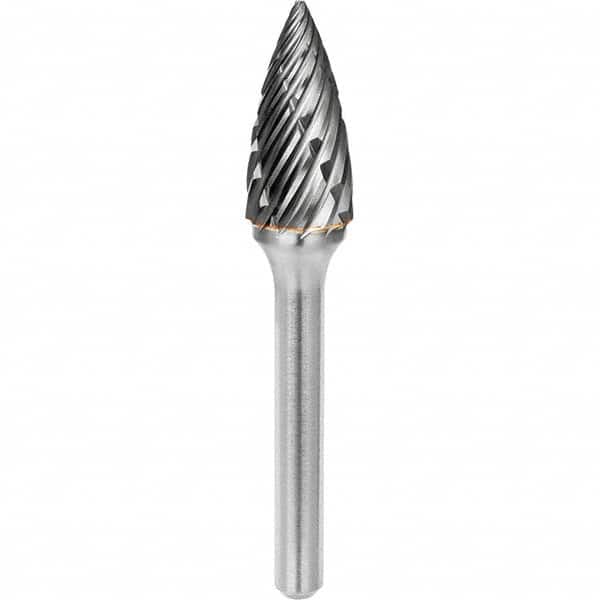 SGS Pro - 3/8" Cut Diam, 1/4" Shank Diam, Tungsten Carbide Steel Cut Pointed Tree Burr - Eagle Tool & Supply