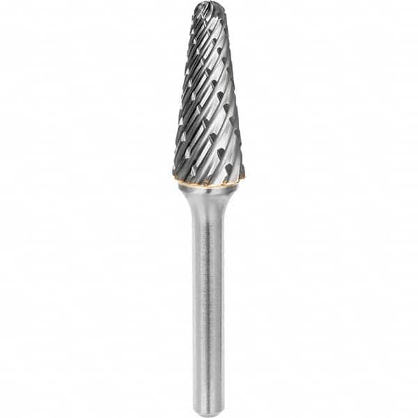 SGS Pro - 3/8" Cut Diam, 1/4" Shank Diam, Tungsten Carbide Steel Cut Ball Nose Cone Burr - Eagle Tool & Supply