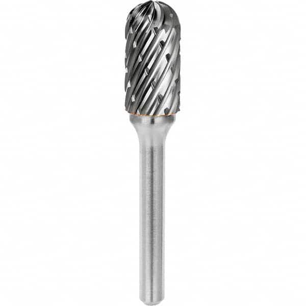 SGS Pro - 1/2" Cut Diam, 1/4" Shank Diam, Tungsten Carbide Steel Cut Ball Nose Cylinder Burr - Eagle Tool & Supply