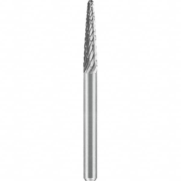 SGS Pro - 1/8" Cut Diam, 1/8" Shank Diam, Tungsten Carbide Double Cut Ball Nose Cone Burr - Eagle Tool & Supply