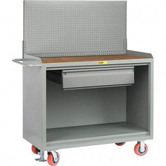 Little Giant - 3,600 Lb Capacity, 2 Shelf, 1 Drawer Mobile Bench Cabinet with Pegboard Panel - 53" Wide x 24" Deep x 43" High, Steel - Eagle Tool & Supply