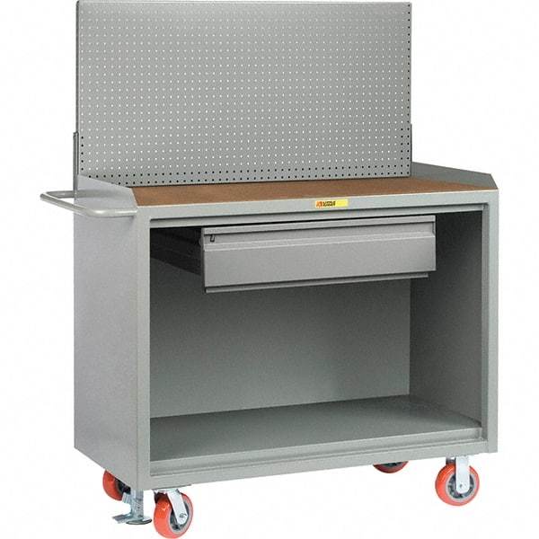 Little Giant - 3,600 Lb Capacity, 2 Shelf, 1 Drawer Mobile Bench Cabinet with Pegboard Panel - 41" Wide x 24" Deep x 43" High, Steel - Eagle Tool & Supply