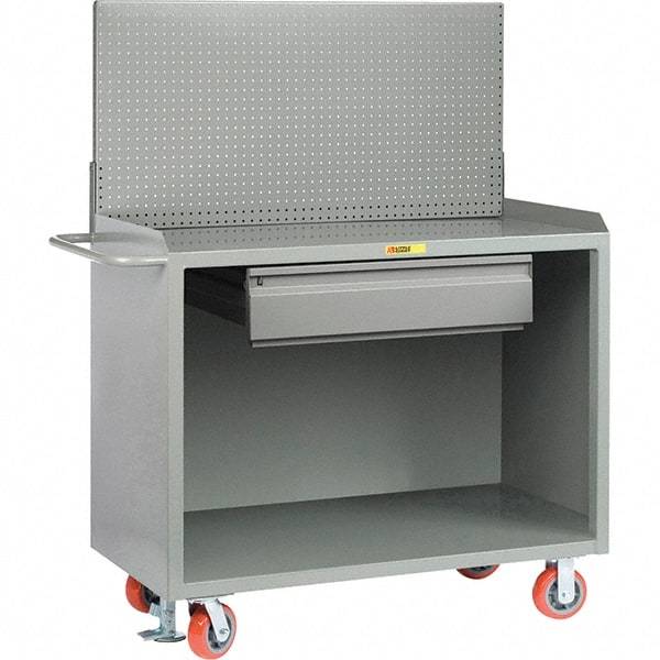 Little Giant - 3,600 Lb Capacity, 2 Shelf, 1 Drawer Mobile Bench Cabinet with Pegboard Panel - 41" Wide x 24" Deep x 43" High, Steel - Eagle Tool & Supply