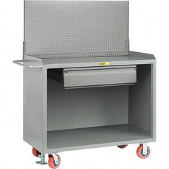 Little Giant - 3,600 Lb Capacity, 2 Shelf, 1 Drawer Mobile Bench Cabinet with Pegboard Panel - 53" Wide x 24" Deep x 43" High, Steel - Eagle Tool & Supply