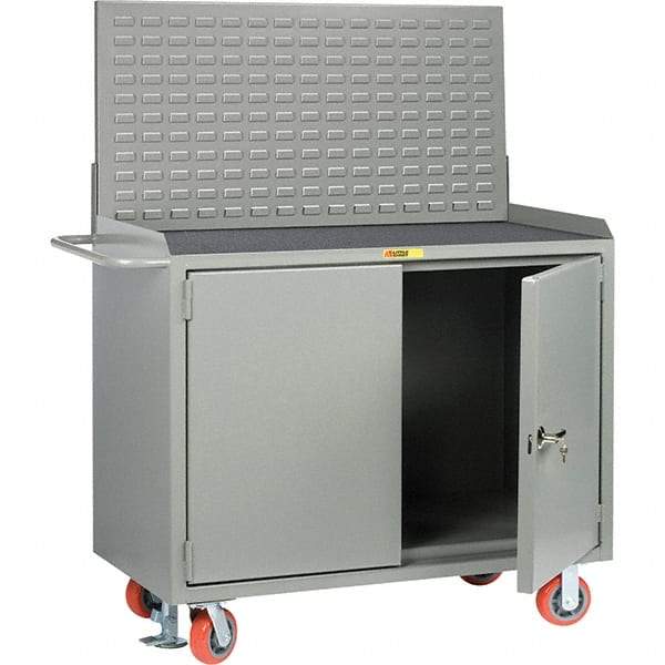 Little Giant - 3,600 Lb Capacity, 2 Shelf, 2 Door Mobile Bench Cabinet with Louvered Panel - 53" Wide x 24" Deep x 43" High, Steel - Eagle Tool & Supply