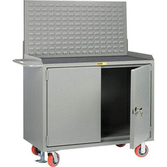 Little Giant - 3,600 Lb Capacity, 2 Shelf, 2 Door Mobile Bench Cabinet with Louvered Panel - 53" Wide x 24" Deep x 43" High, Steel - Eagle Tool & Supply