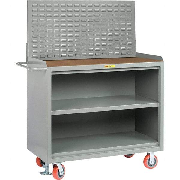 Little Giant - 3,600 Lb Capacity, 3 Shelf Mobile Bench Cabinet with Louvered Panel - 53" Wide x 24" Deep x 43" High, Steel - Eagle Tool & Supply