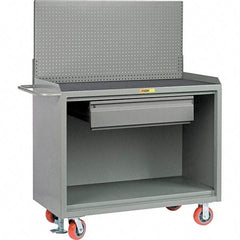 Little Giant - 3,600 Lb Capacity, 2 Shelf, 1 Drawer Mobile Bench Cabinet with Pegboard Panel - 53" Wide x 24" Deep x 43" High, Steel - Eagle Tool & Supply