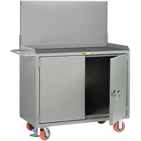 Little Giant - 3,600 Lb Capacity, 2 Shelf, 2 Door Mobile Bench Cabinet with Pegboard Panel - 53" Wide x 24" Deep x 43" High, Steel - Eagle Tool & Supply