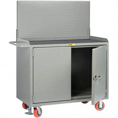 Little Giant - 3,600 Lb Capacity, 2 Shelf, 2 Door Mobile Bench Cabinet with Pegboard Panel - 41" Wide x 24" Deep x 43" High, Steel - Eagle Tool & Supply