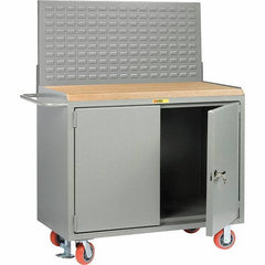 Little Giant - 3,600 Lb Capacity, 2 Shelf, 2 Door Mobile Bench Cabinet with Louvered Panel - 53" Wide x 24" Deep x 43" High, Steel - Eagle Tool & Supply