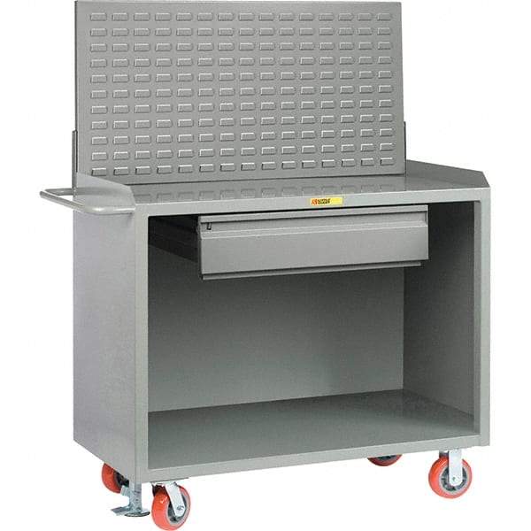 Little Giant - 3,600 Lb Capacity, 2 Shelf, 1 Drawer Mobile Bench Cabinet with Louvered Panel - 53" Wide x 24" Deep x 43" High, Steel - Eagle Tool & Supply