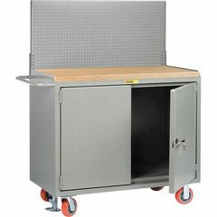 Little Giant - 3,600 Lb Capacity, 2 Shelf, 2 Door Mobile Bench Cabinet with Pegboard Panel - 53" Wide x 24" Deep x 43" High, Steel - Eagle Tool & Supply