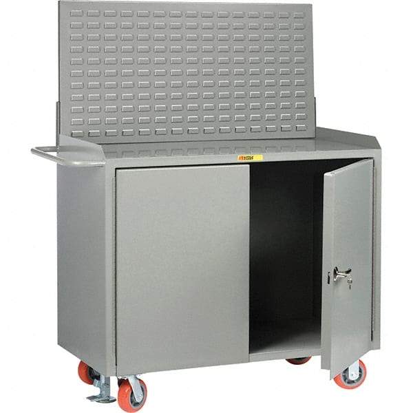 Little Giant - 3,600 Lb Capacity, 2 Shelf, 2 Door Mobile Bench Cabinet with Louvered Panel - 53" Wide x 24" Deep x 43" High, Steel - Eagle Tool & Supply
