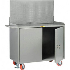 Little Giant - 3,600 Lb Capacity, 2 Shelf, 2 Door Mobile Bench Cabinet with Pegboard Panel - 41" Wide x 24" Deep x 43" High, Steel - Eagle Tool & Supply