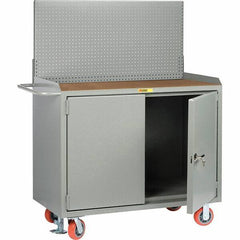 Little Giant - 3,600 Lb Capacity, 2 Shelf, 2 Door Mobile Bench Cabinet with Pegboard Panel - 41" Wide x 24" Deep x 43" High, Steel - Eagle Tool & Supply