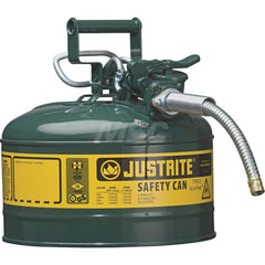 Justrite - Safety Dispensing Cans; Capacity: 2.5 Gal ; Material: Steel ; Color: Green ; Height (Decimal Inch): 12.000000 ; Diameter/Length (mm): 11.75 ; Approval Listing/Regulations: FM Approved; UL; ULC; TUV - Exact Industrial Supply