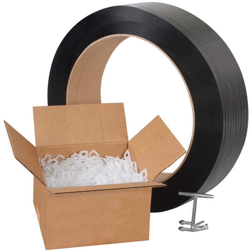 Value Collection - Strapping Kits Type: Polypropylene Strapping Kit Contents: 9000' of 1/2" Polypropylene; 1000 Plastic Buckles; Tensioner; Cutter - Eagle Tool & Supply